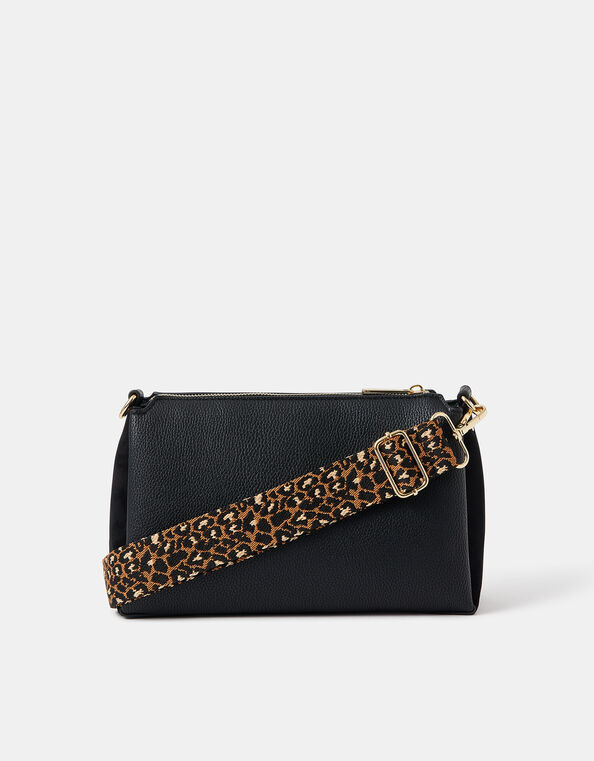 Webbing Strap Suedette Crossbody Bag, Black (BLACK), large
