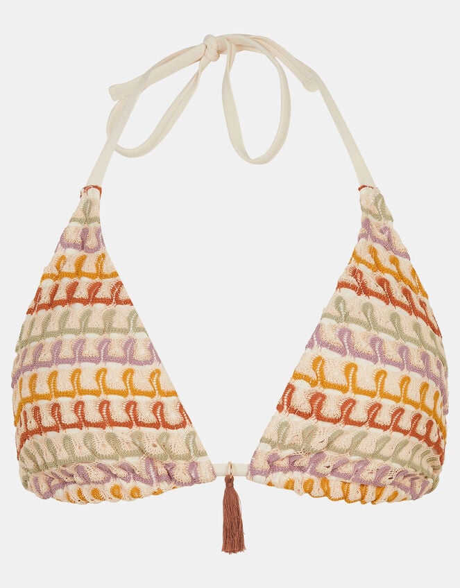 Crochet Tassel Triangle Bikini Top, Multi (MULTI), large