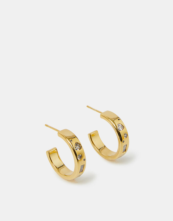 14ct Gold-Plated Sparkle Chunky Hoop Earrings, , large