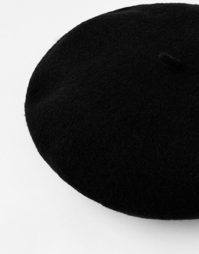 Beret Hat in Pure Wool, Black (BLACK), large