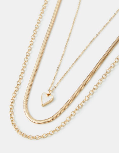 3-Pack Heart Pendant Chain Necklaces, , large