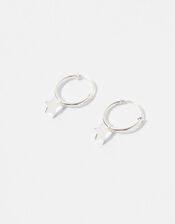 Sterling Silver Star Charm Hoop Earrings, , large