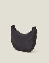 Large Floral Quilted Sling Bag, Black (BLACK), large