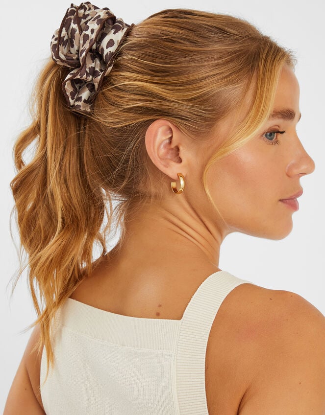 Leopard Print Layered Hair Scrunchie, , large