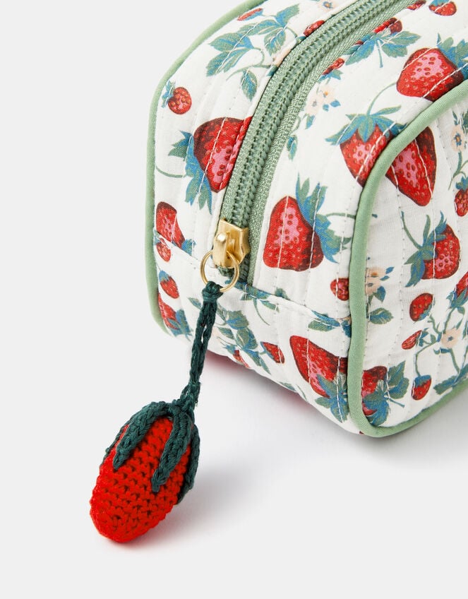 Strawberry Print Quilted Make Up Bag, , large