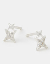 Sterling Silver Star Climber Stud Earrings, , large