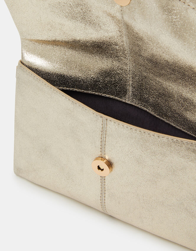 Fold-Over Metallic Leather Clutch Bag, , large
