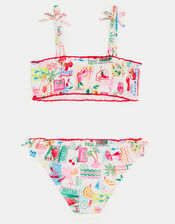 Girls Postcard Print Bikini Set, Multi (PASTEL MULTI), large