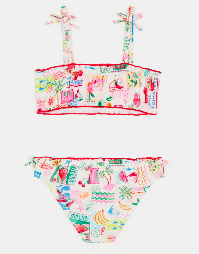 Girls Postcard Print Bikini Set, Multi (PASTEL MULTI), large