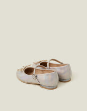 Girls Pearly Bow Iridescent Ballet Flats, Ivory (IVORY), large