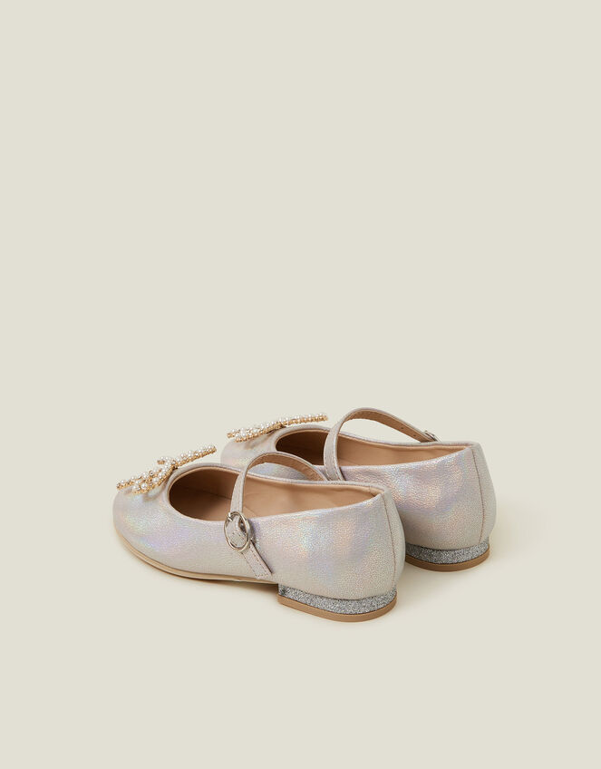 Girls Pearly Bow Iridescent Ballet Flats, Ivory (IVORY), large