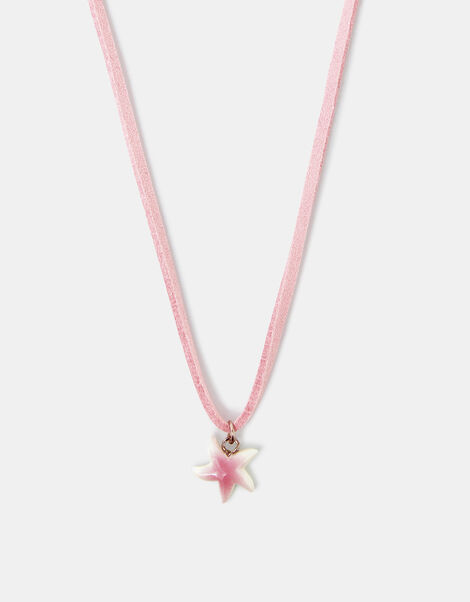 Girls Starfish Pendant Cord Necklace Pink, , large