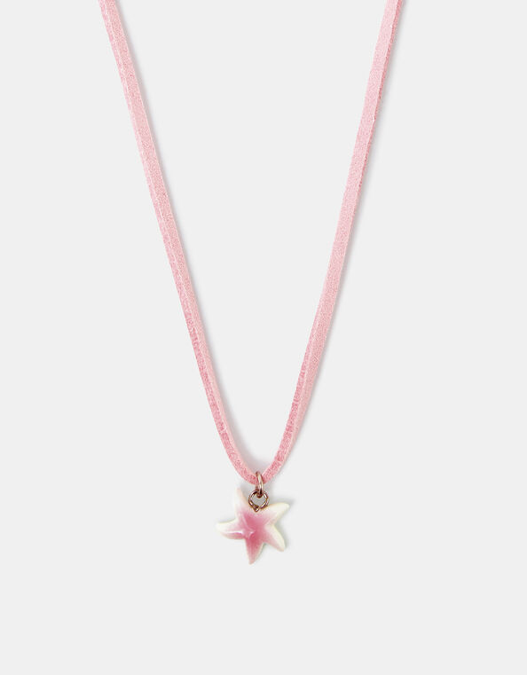 Girls Starfish Pendant Cord Necklace Pink, , large