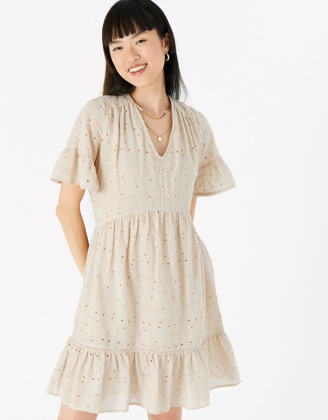 Schiffli Mini Dress , Camel (BEIGE), large