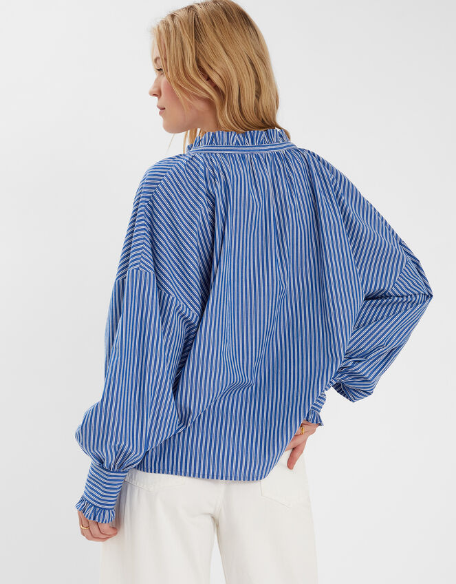 Stripe Frill Blouson Blouse, Blue (BLUE), large