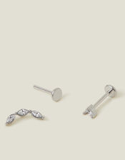 2-Pack Platinum-Plated Surgical Steel Diamante Flatback Stud Earrings, , large
