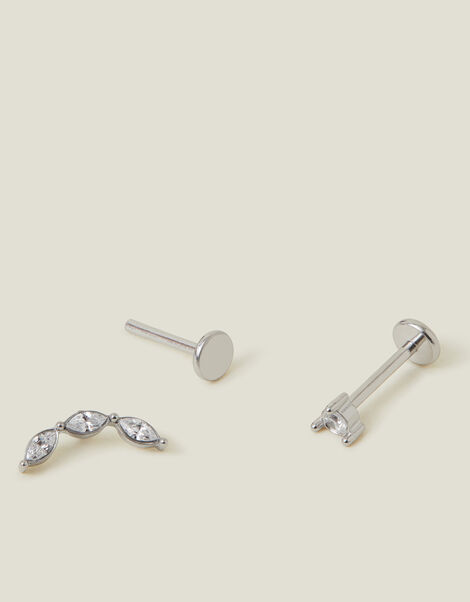 2-Pack Platinum-Plated Surgical Steel Diamante Flatback Stud Earrings, , large