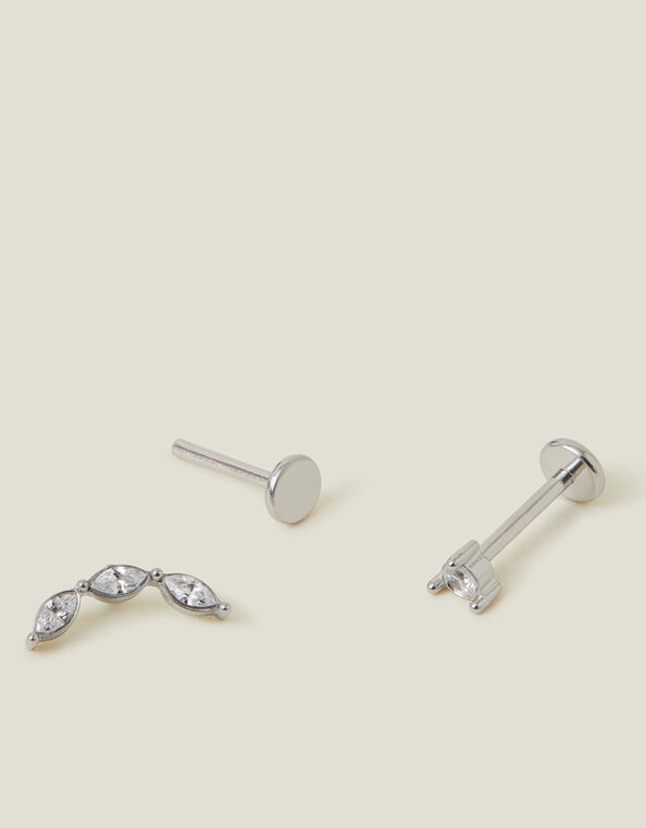 2-Pack Platinum-Plated Surgical Steel Diamante Flatback Stud Earrings, , large