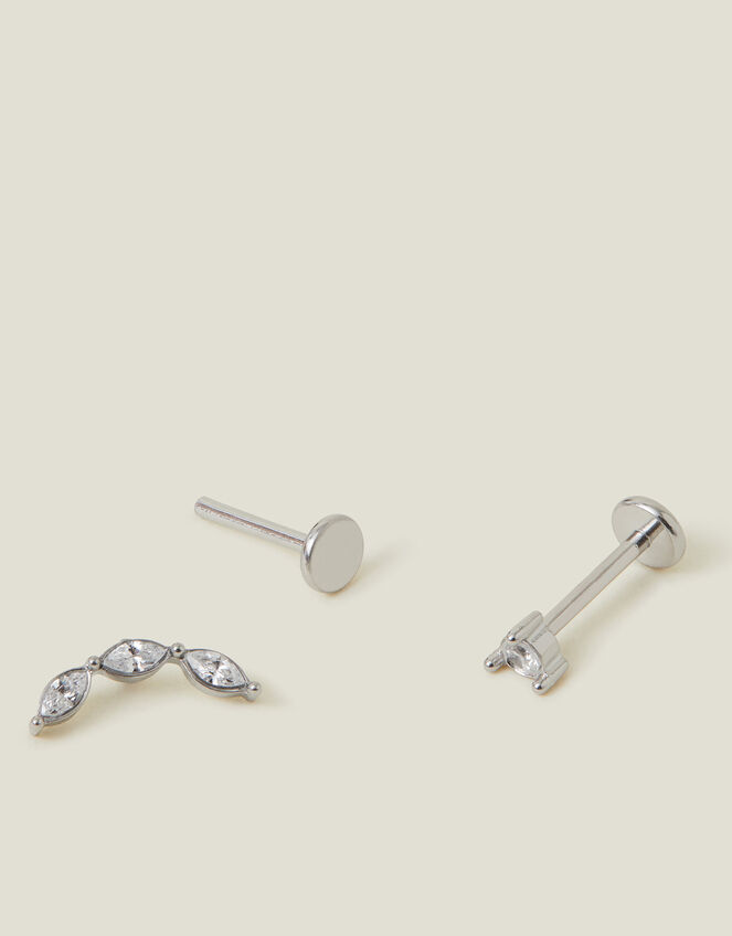 2-Pack Platinum-Plated Surgical Steel Diamante Flatback Stud Earrings, , large