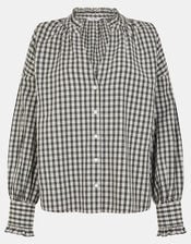 Check Print Blouse, Black (BLACK WHITE), large