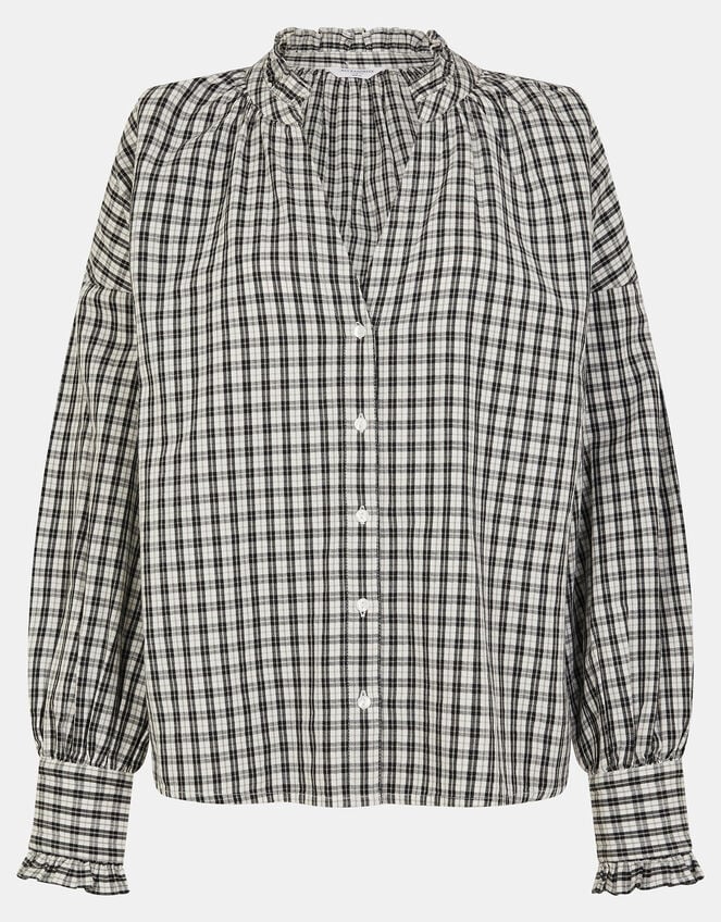 Check Print Blouse, Black (BLACK WHITE), large