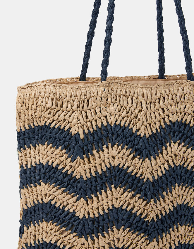 Chevron Raffia Shopper Bag, , large
