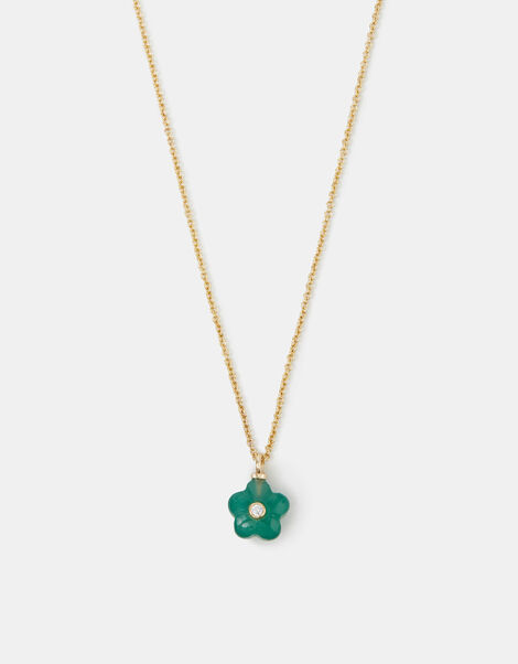 14ct Gold-Plated Green Quartz Flower Pendant Necklace, , large