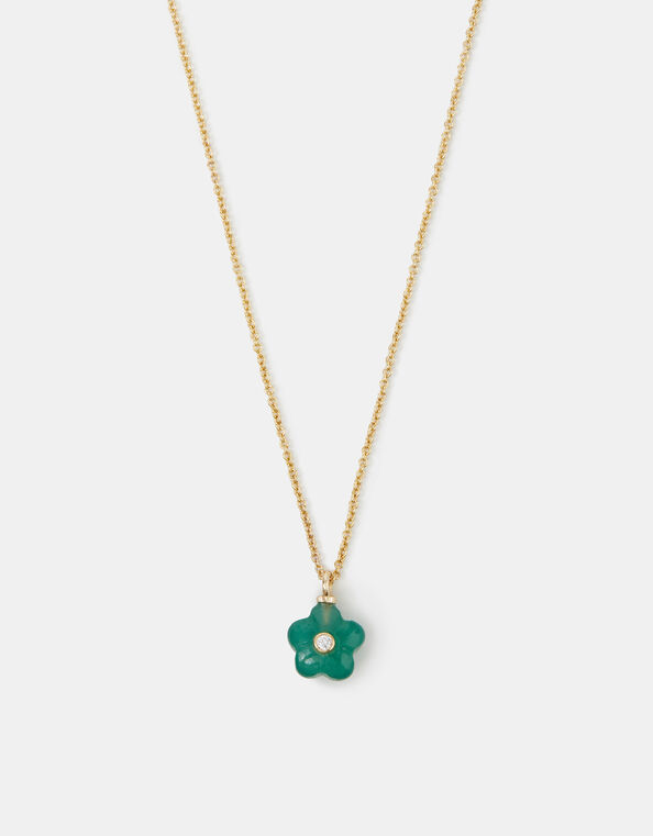 14ct Gold-Plated Green Quartz Flower Pendant Necklace, , large