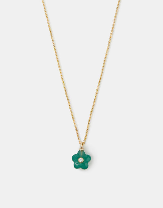 14ct Gold-Plated Green Quartz Flower Pendant Necklace, , large