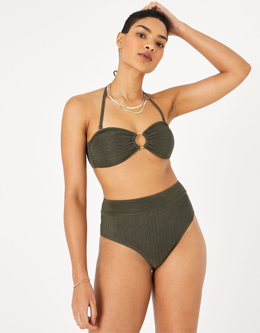 Ring Detail Bandeau Bikini Top Green Bikini tops Accessorize UK