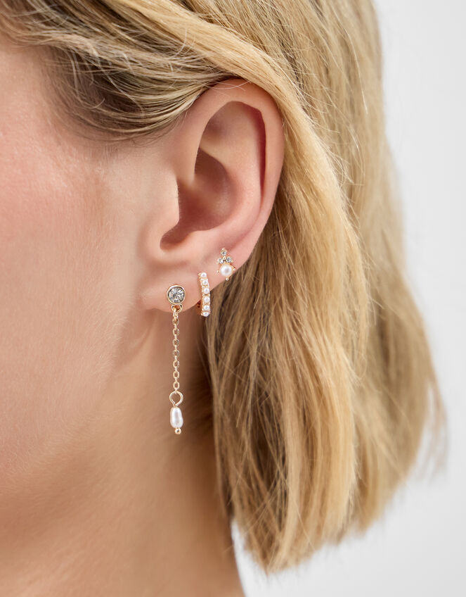 3-Pack Pearl Stone Earrings, , large