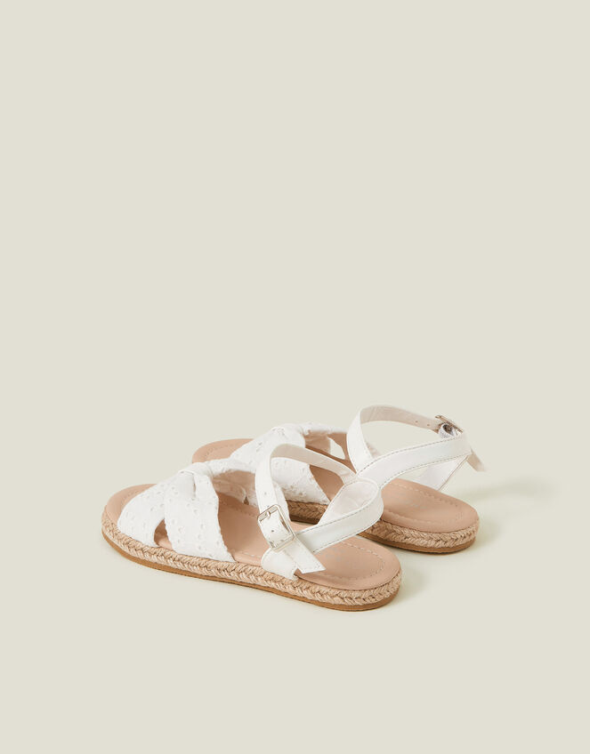 Girls Broderie Strap Jute Sandals, White (WHITE), large
