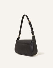 Buckle Strap Bar Shoulder Bag, Black (BLACK), large