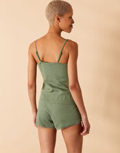 Lace Trim Ribbed Vest Pyjama Set, Green (KHAKI), large