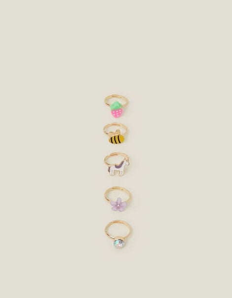 5-Pack Girls Spring Garden Adjustable Rings, , large