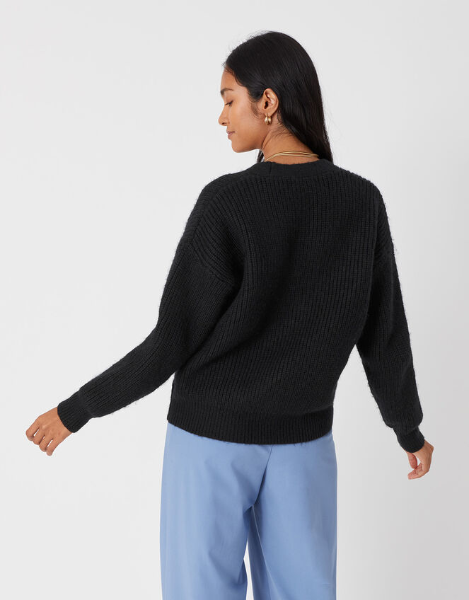 Heart Button Cardigan, Black (BLACK), large