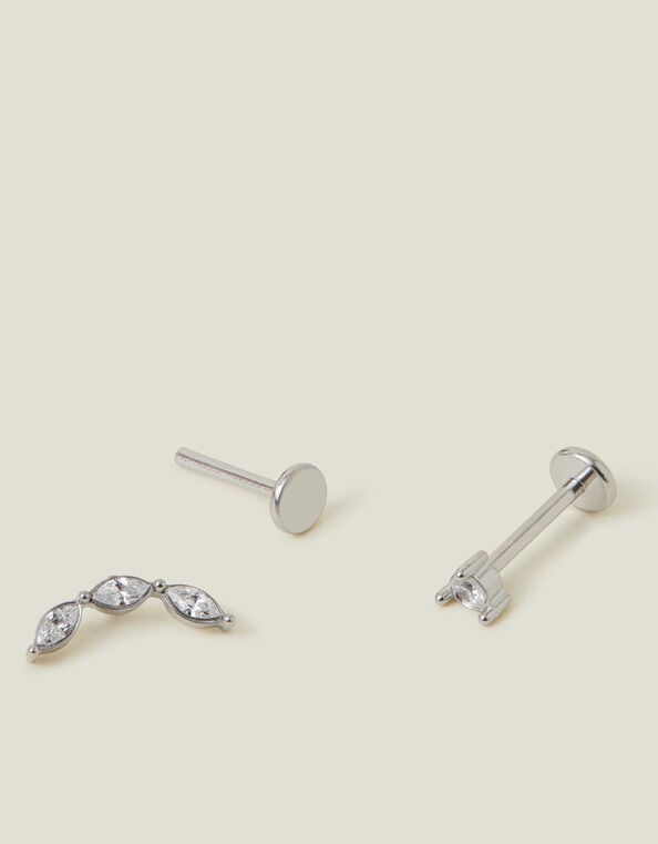 2-Pack Platinum-Plated Surgical Steel Diamante Flatback Stud Earrings, , large