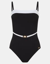 UPF50+ Mono Belted Shaping Swimsuit, Black (BLACK WHITE), large