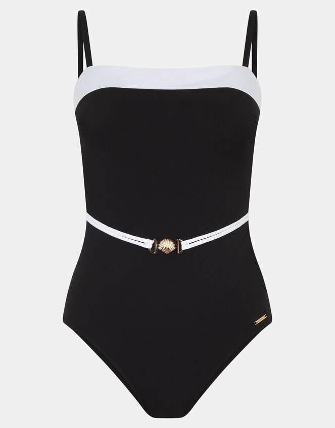 UPF50+ Mono Belted Shaping Swimsuit, Black (BLACK WHITE), large