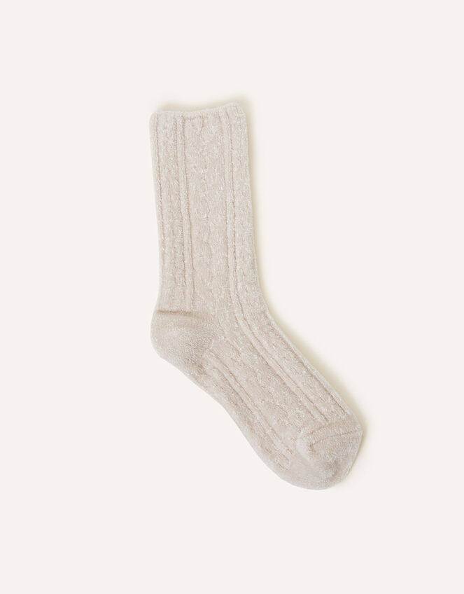 Chenille Cable Chunky Socks, Blue (BLUE), large
