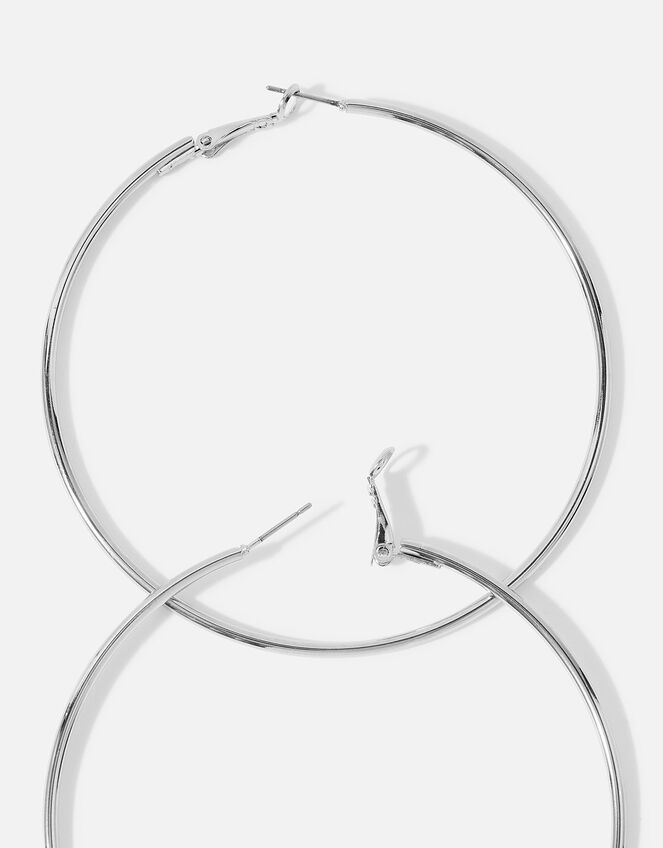 Medium Simple Hoop Earrings, Silver (SILVER), large