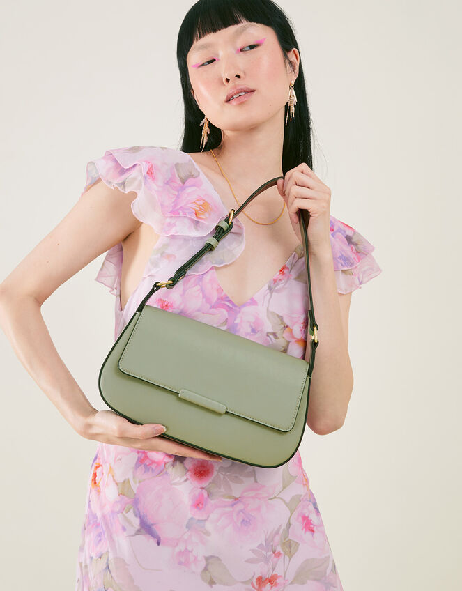 Buckle Strap Bar Shoulder Bag, Green (GREEN), large