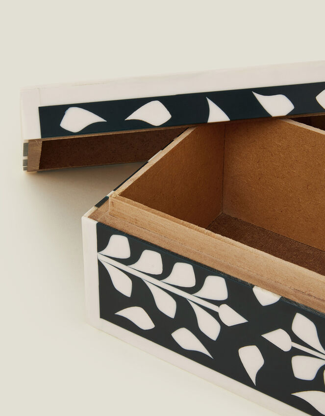 Floral Inlay Resin Trinket Box Navy, , large