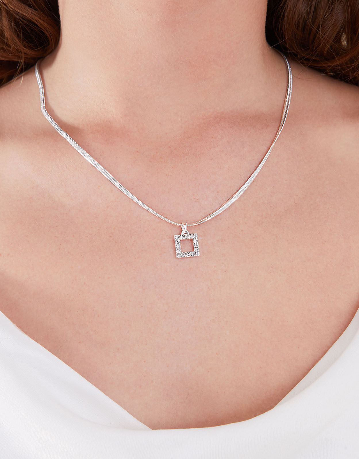 Square crystal shop pendant necklace