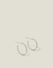 Sterling Silver-Plated Fine Diamant&eacute; Hoop Earrings, , large