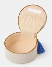 Mini Round Initial Embellished Jewellery Box, Natural (NATURAL), large