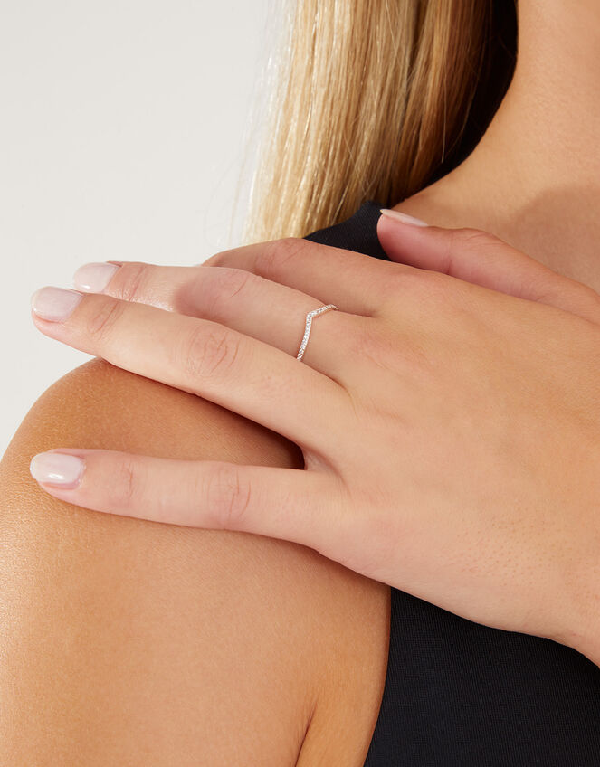 Sterling Silver Wishbone Pave Ring, White (ST CRYSTAL), large