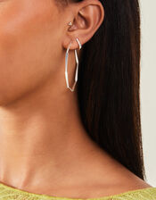 Sterling Silver-Plated Octagon Hoop Earrings, , large