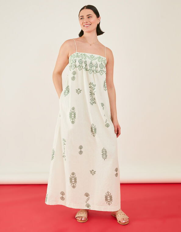 Ornamental Print Open Tie Back Maxi Dress, Ivory (IVORY), large