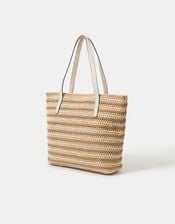 Stripe Raffia Shoulder Bag, Natural (NATURAL), large